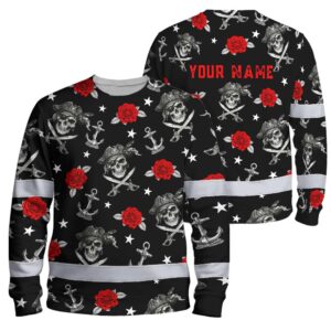 Hi Vis Long Sleeve Shirt Reflective Tapes Black Red Flower Skull Boat Custom Name Safety Workwear For Truckers, Operators