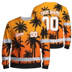 Hi Vis Long Sleeve Shirt Reflective Tapes Orange Black Flower Custom Name And Number Safety Workwear For Truckers, Operators, Team