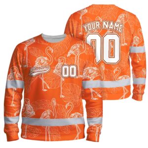 Hi Vis Long Sleeve Shirt Reflective Tapes Orange White Flower Custom Name And Number Safety Workwear For Operators, Team
