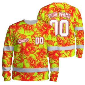 Hi Vis Long Sleeve Shirt Reflective Tapes Lime Orange Orchid Custom Name And Number Safety Workwear For Truckers, Operators, Team