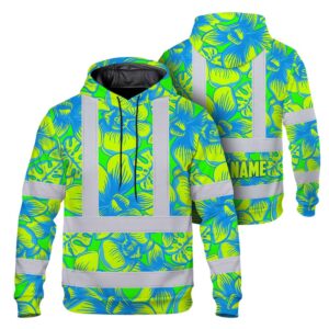 Hi Vis Hoodie Reflective Tapes Green Neon Blue Orchid Custom Name Safety Workwear For Workers, Truckers, Operators