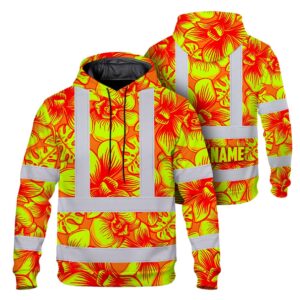 Hi Vis Hoodie Reflective Tapes Orange Neon Yellow Orchid Custom Name Safety Workwear For Workers, Truckers, Operators