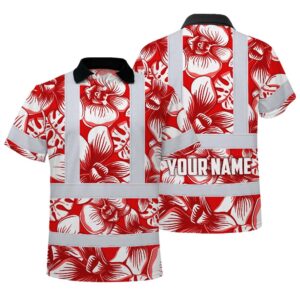 Hi Vis Polo Shirt Reflective Tapes Red Neon White Orchid Custom Name Safety Workwear For Workers, Truckers, Operators