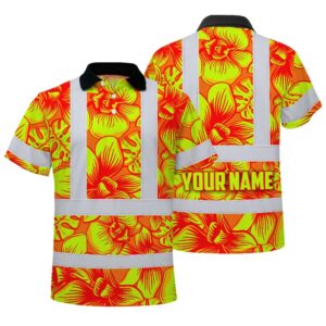 Hi Vis Polo Shirt Reflective Tapes Orange Neon Yellow Orchid Custom Name Safety Workwear For Workers, Truckers, Operators