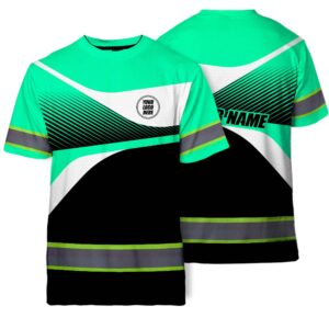 Hi Vis T Shirt Reflective Tapes Gradient Mint Neon Company Uniform Custom Name And Logo Safety Workwear For Workers, Truckers, Operators