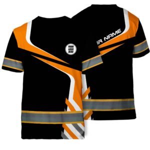 Hi Vis T Shirt Reflective Tapes Orange Neon Company Uniform Custom Name And Logo Safety Workwear For Workers, Truckers, Operators