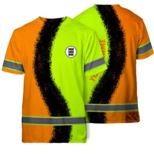 Hi Vis T Shirt Reflective Tapes Green Orange Neon Company Uniform Custom Name And Logo Safety Workwear For Workers, Truckers, Operators