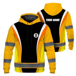 Hi Vis Hoodie Reflective Tapes Gradient Orange Neon Company Uniform Custom Name And Logo Safety Workwear For Workers, Truckers, Operators