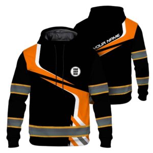 Hi Vis Hoodie Reflective Tapes Orange Neon Company Uniform Custom Name And Logo Safety Workwear For Workers, Truckers, Operators