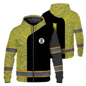 Hi Vis Zip Hoodie Reflective Tapes Yellow Neon Company Uniform Custom Name And Logo Safety Workwear For Workers, Truckers, Operators