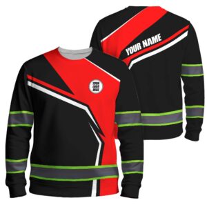 Hi Vis Long Sleeve Reflective Tapes Red Neon Company Uniform Custom Name And Logo Safety Workwear For Workers, Truckers, Operators
