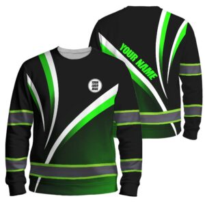 Hi Vis Long Sleeve Reflective Tapes Gradient Green Neon Company Uniform Custom Name And Logo Safety Workwear For Truckers, Operators