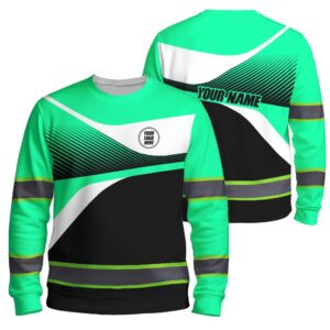 Hi Vis Long Sleeve Reflective Tapes Gradient Mint Neon Company Uniform Custom Name And Logo Safety Workwear For Workers, Truckers,Operators