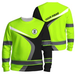 Hi Vis Long Sleeve Reflective Tapes Lime Neon Company Uniform Custom Name And Logo Safety Workwear For Workers, Truckers, Operators