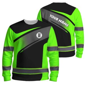 Hi Vis Long Sleeve Reflective Tapes Green Neon 2 Company Uniform Custom Name And Logo Safety Workwear For Workers, Truckers, Operators