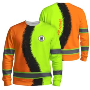Hi Vis Long Sleeve Reflective Tapes Green Orange Neon Company Uniform Custom Name And Logo Safety Workwear For Workers, Truckers, Operators