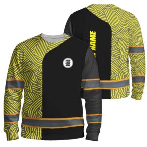 Hi Vis Long Sleeve Reflective Tapes Yellow Neon Company Uniform Custom Name And Logo Safety Workwear For Workers, Truckers, Operators