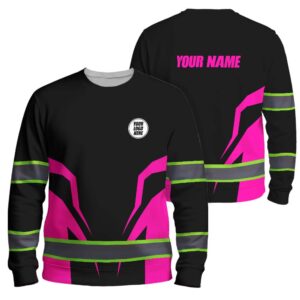 Hi Vis Long Sleeve Reflective Tapes Pink Neon Company Uniform Custom Name And Logo Safety Workwear For Workers, Truckers, Operators