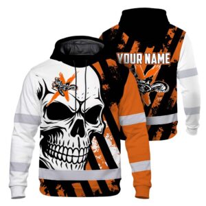 Hi Vis Hoodie Reflective Tapes Orange Neon Motobike Custom Name Safety Workwear For Bikers, Workers, Truckers, Operators