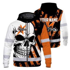 Hi Vis Zip Hoodie Reflective Tapes Orange Neon Motobike Custom Name Safety Workwear For Bikers, Workers, Truckers, Operators