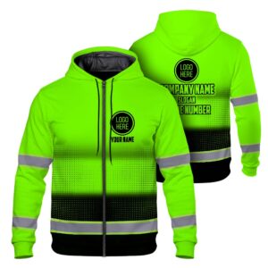 High Visibility Zip Hoodie, Reflective Long Sleeve Crewneck Hooded for Uniform, Riders, Cyclists & Outdoor Work