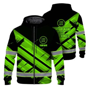 High Visibility Zip Hoodie, Reflective Long Sleeve Hoodie for Uniform, Riders, Cyclists & Outdoor Work