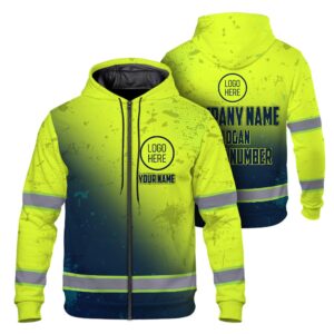 High Visibility Zip Hoodie, Reflective Long Sleeve Hoodie for Uniform, Riders, Cyclists & Outdoor Work