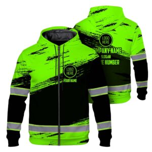High Visibility Zip Hoodie, Reflective Long Sleeve Hoodie for Night Riders, Cyclists & Outdoor Work