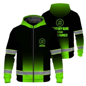 High Visibility Zip Hoodie, Reflective Long Sleeve Hoodie for Uniform, Riders, Cyclists & Outdoor Work