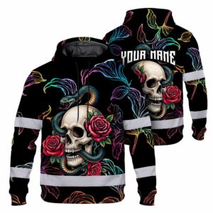 Hi Vis Hoodie Reflective Tapes Sugar Skull Floral Gothic Custom Name Safety Workwear For Workers, Truckers, Operators