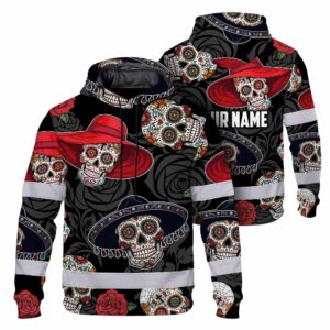 Hi Vis Hoodie Reflective Tapes Sugar Skull Floral Gothic Custom Name Safety Workwear For Workers, Truckers, Operators