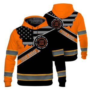 Hi Vis Hoodie Reflective Tapes Uniform Orange Neon 3 Custom Name And Logo Safety Workwear For Workers, Teams, Group, Company