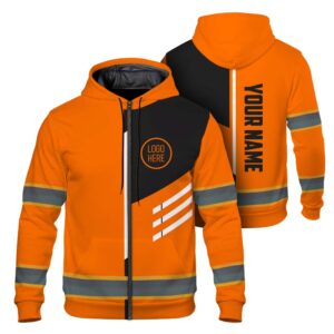 Hi Vis Zip Hoodie Uniform Reflective Orange Neon 2 Custom Name And Logo Safety Workwear For Company, Group, Team
