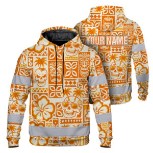 Hi Vis Hoodie Reflective Tape Orange Neon Skull Custom Name Safety Workwear For Workers, Truckers, Operators