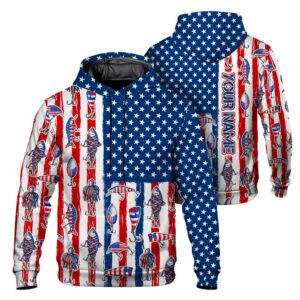 Hi Vis Hoodie Reflective Tapes American Flag Rod Hook Fishing Custom Name Safety Workwear For Workers, Truckers, Operators