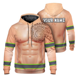 Hi Vis Hoodie Reflective Tapes Funny Chest Hair Tattoo Custom Name Safety Workwear For Workers, Runners, Cyclists, Patriotic