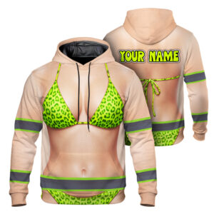 Hi Vis Hoodie Reflective Tapes Funny Green Neon Leopard Custom Name Safety Workwear For Workers, Runners, Cyclists, Patriotic