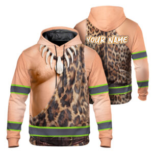 Hi Vis Hoodie Reflective Tapes Funny Leopard And Animals Custom Name Safety Workwear For Workers, Runners, Cyclists, Patriotic