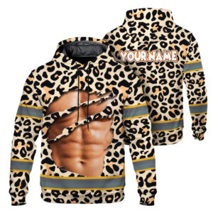 Hi Vis Hoodie Reflective Tapes Funny Leopard Custom Name Safety Workwear For Workers, Runners, Cyclists, Patriotic