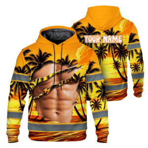 Hi Vis Hoodie Reflective Tapes Funny Orange Neon Tree Custom Name Safety Workwear For Workers, Runners, Cyclists, Patriotic