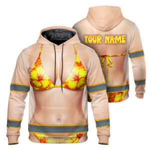 Hi Vis Hoodie Reflective Tapes Funny Orange Yellow Hibiscus Custom Name Safety Workwear For Workers, Runners, Cyclists, Patriotic