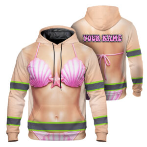 Hi Vis Hoodie Reflective Tapes Funny Pink Seashell Custom Name Safety Workwear For Workers, Runners, Cyclists, Patriotic