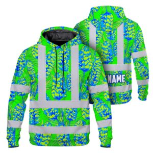 Hi Vis Hoodie Reflective Tapes Green Blue Lavender Custom Name Safety Workwear For Workers, Truckers, Operators
