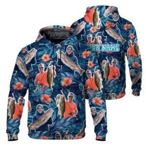 Hi Vis Hoodie Reflective Tapes Tropical Fish Lure Floral Custom Name And Image Safety Workwear For Workers, Truckers, Operators
