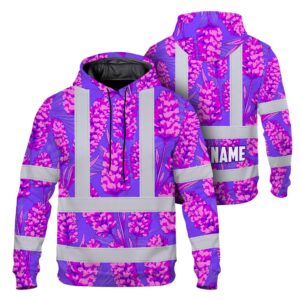 Hi Vis Hoodie Reflective Tapes Violet Pink Lavender Custom Name Safety Workwear For Workers, Truckers, Operators