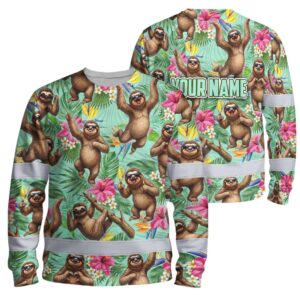 Hi Vis Long Sleeve Reflective Tapes Funny Sloth Custom Name Safety Workwear For Workers, Truckers, Operators