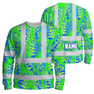 Hi Vis Long Sleeve Reflective Tapes Green Blue Lavender Custom Name Safety Workwear For Workers, Truckers, Operators