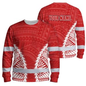 Hi Vis Long Sleeve Reflective Tapes Red White Polynesian Custom Name Safety Workwear For Workers, Truckers, Operators