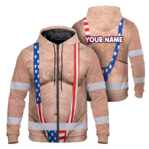 Hi Vis Zip Hoodie Reflective Tapes Funny Chest Hair Custom Name Safety Workwear For Workers, Truckers, Operators