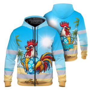 Hi Vis Zip Hoodie Reflective Tapes Funny Chicken 2 Custom Name Safety Workwear For Workers, Truckers, Operators